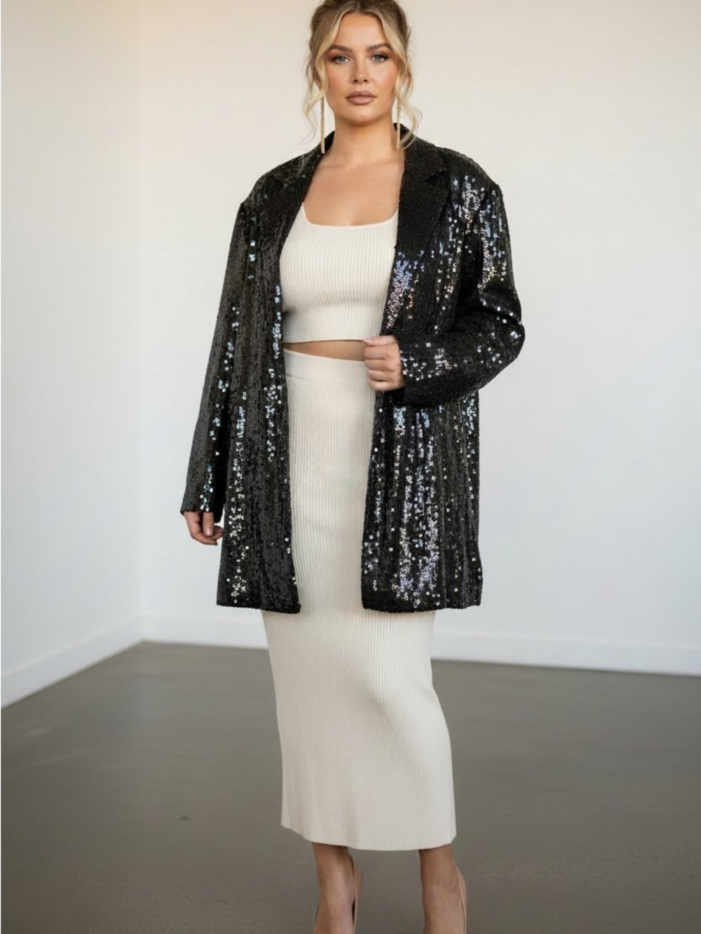 Vintage Black Sequin Blazer Jacket